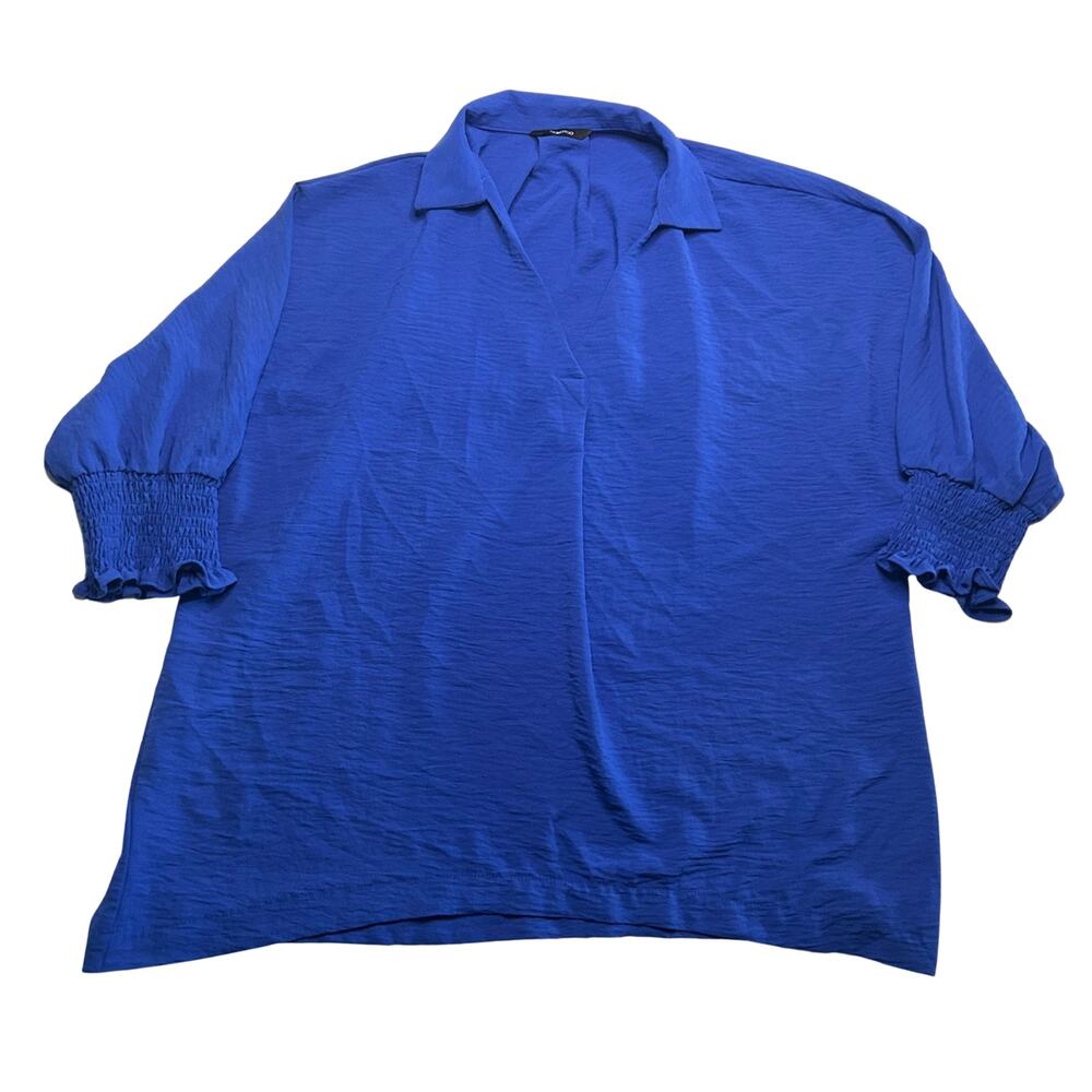 Dokotoo XL Royal Blue Johnny Collar Blouse Smocked Cuff Oversized Workwear